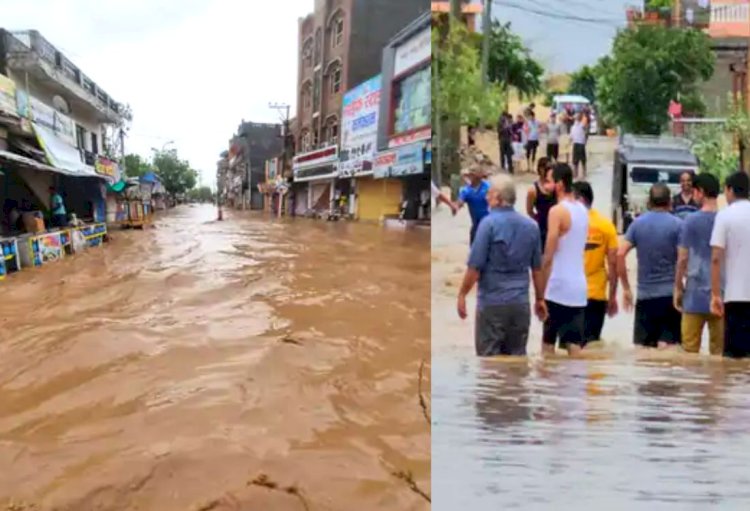 राजस्थान के सांचौर में टूटा बांध, शहर में  घुसा पानी, खाली कराए गए घर-दुकान, बाड़मेर-सिरोही भी बेहाल